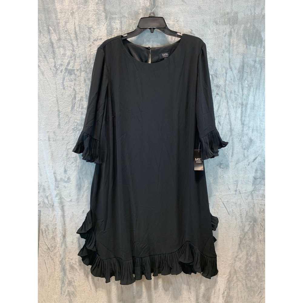 MSK Women Plus Size 20W Black Ruffle Hem Bell Sleeve Shift Dress NWT 92106208A